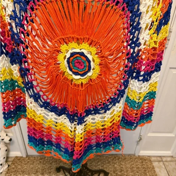 Colorful Boho Hippie Crocheted Open Knit Top Coverup Topper S M - Picture 7 of 7